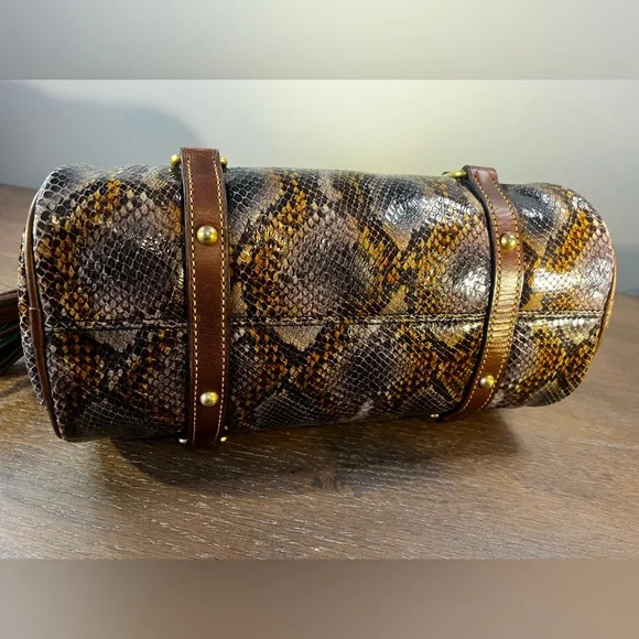 Dooney & Bourke Brown, Gold and Gray Exotic Python Satchel - Picture 8 of 13